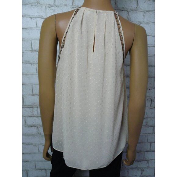 Joie Cream Swiss Dot Chiffon Ladder Beaded Spaghetti Strap Top Small NEW - Picture 5 of 6